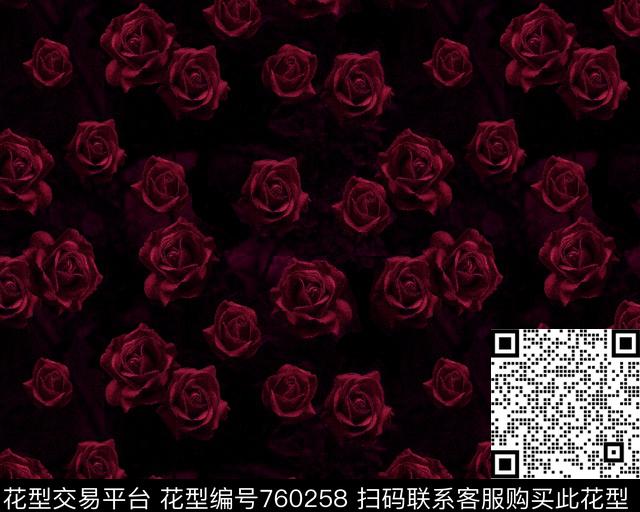 红玫瑰.jpg - 760258 - 花朵 花卉 玫瑰 - 数码印花花型 － 女装花型设计 － 瓦栏