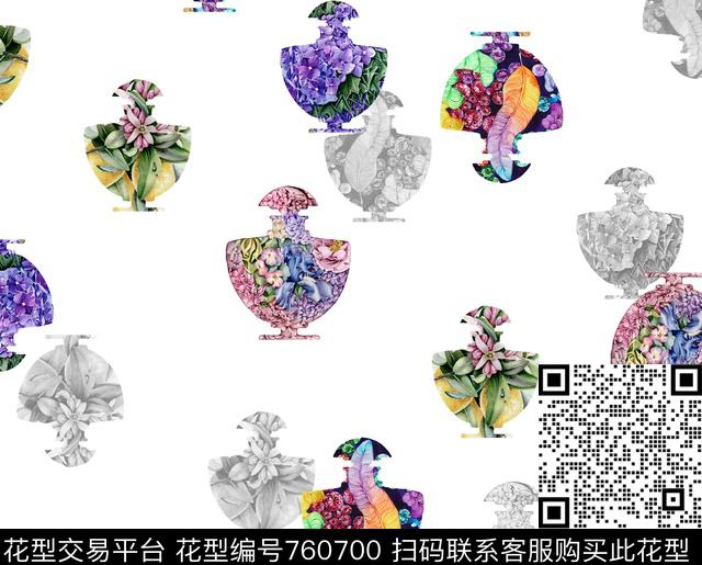 hyl0063.jpg - 760700 - 香水瓶 花卉 暗纹 - 数码印花花型 － 女装花型设计 － 瓦栏