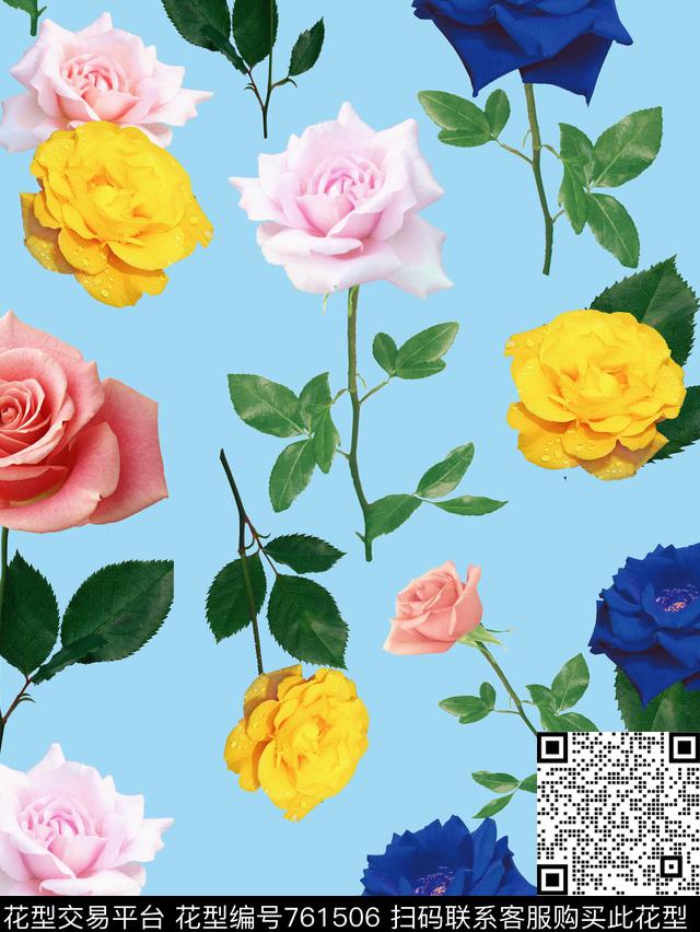 暗黑玫瑰1.jpg - 761506 - 大花 玫瑰 花朵 - 数码印花花型 － 女装花型设计 － 瓦栏