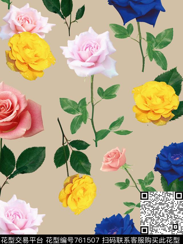 暗黑玫瑰2.jpg - 761507 - 大花 玫瑰 花朵 - 数码印花花型 － 女装花型设计 － 瓦栏