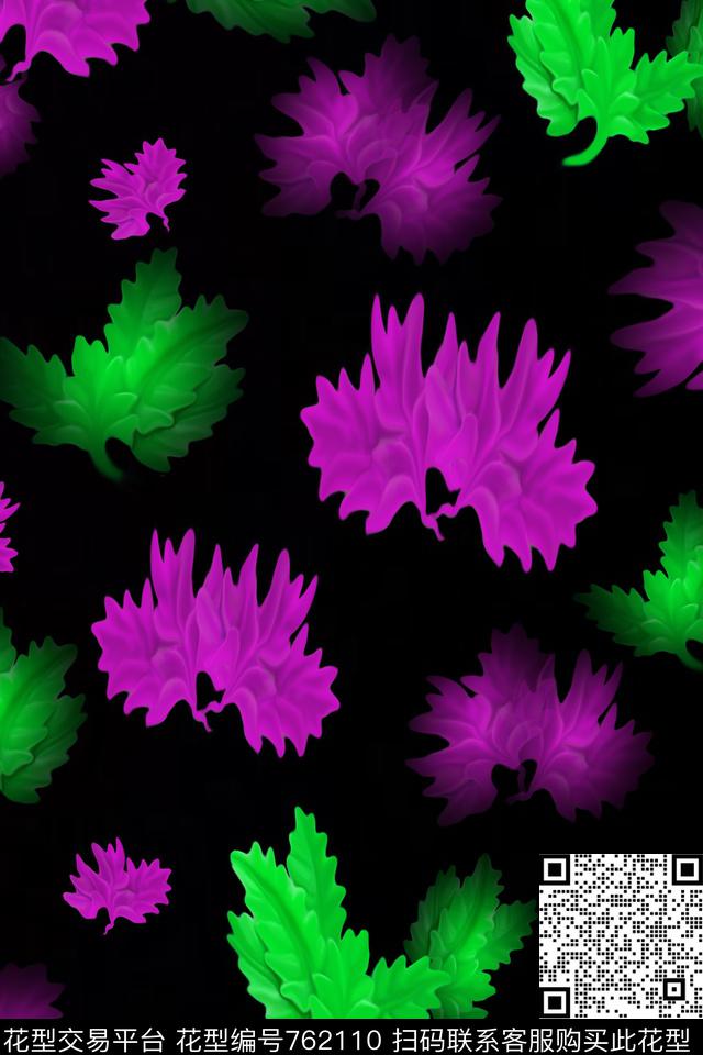 抽象植物花卉女装a.jpg - 762110 - 植物花卉T恤卫衣外套黑色紫色 - 传统印花花型 － 女装花型设计 － 瓦栏