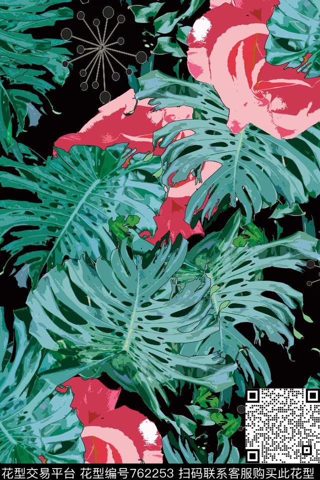 热带植物.jpg - 762253 - 植物 棕榈叶 热带 - 数码印花花型 － 女装花型设计 － 瓦栏
