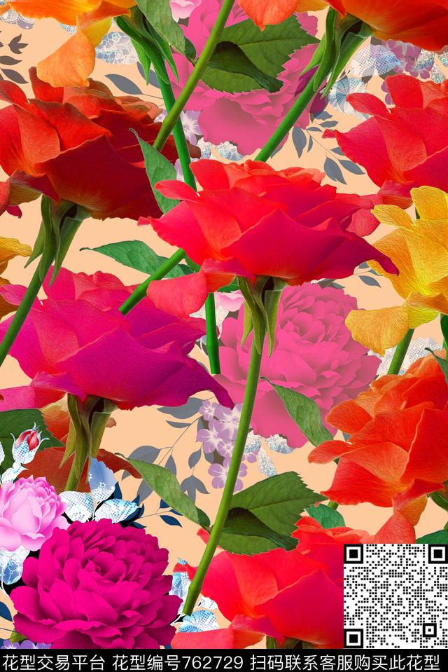 hua.jpg - 762729 - 花卉 花朵 大花 - 数码印花花型 － 女装花型设计 － 瓦栏