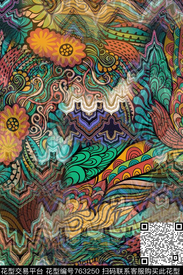 民族风花纹01.jpg - 763250 - 民族风 花纹 抽象 - 数码印花花型 － 女装花型设计 － 瓦栏
