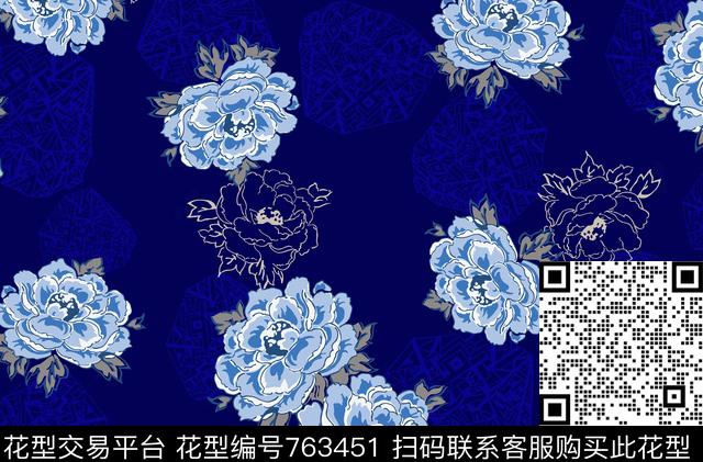 hyl0082.jpg - 763451 - 几何 暗纹 花朵 - 传统印花花型 － 女装花型设计 － 瓦栏