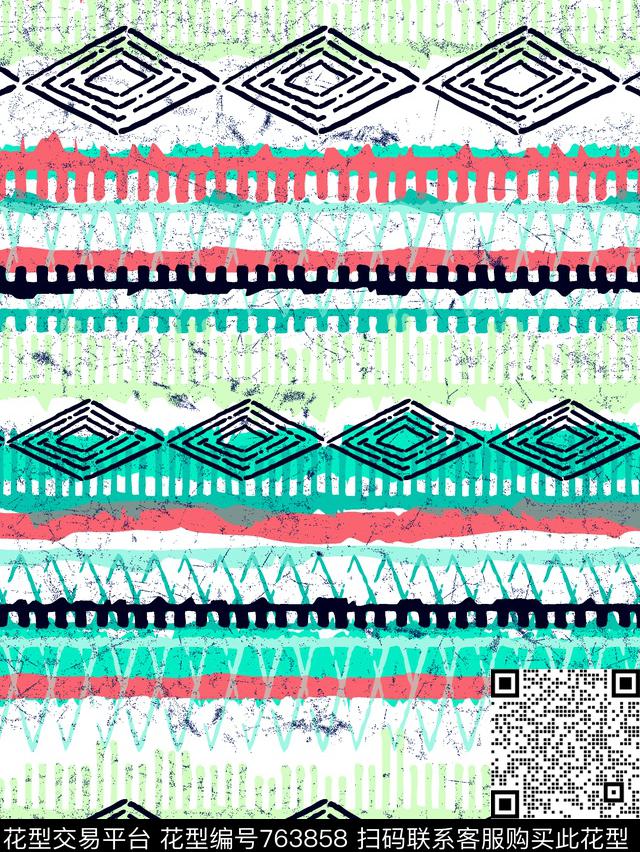 07391.tif - 763858 - 欧美 几何 民族风 - 传统印花花型 － 泳装花型设计 － 瓦栏