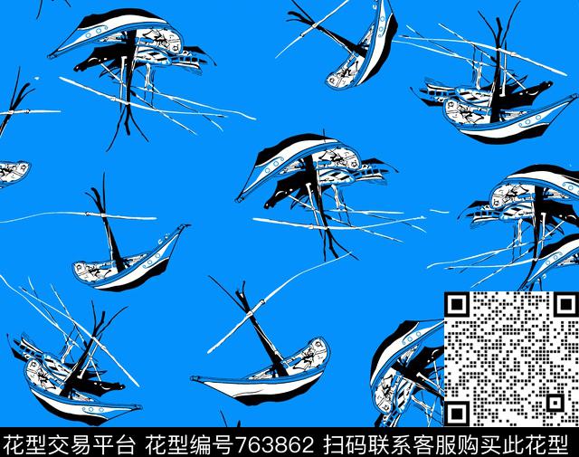 07383.tif - 763862 - 简单流行 航海系列 帆船 - 传统印花花型 － 泳装花型设计 － 瓦栏