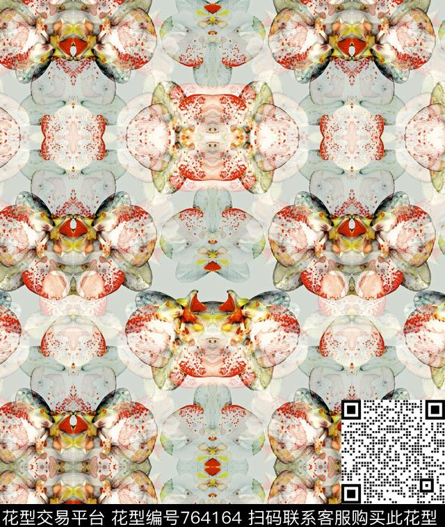 57.tif - 764164 - 满花 花卉组合 大花花卉 - 数码印花花型 － 女装花型设计 － 瓦栏