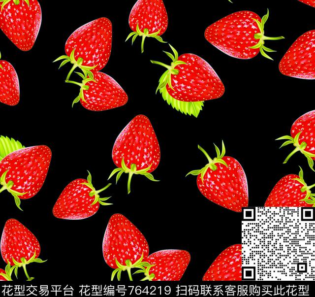 草莓.tif - 764219 - 草莓 水果 鲜果 - 数码印花花型 － 女装花型设计 － 瓦栏