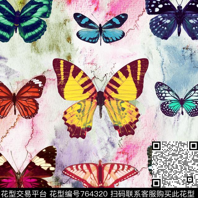 蝴蝶标本-2-1.tif - 764320 - 肌理 水墨 笔触 - 数码印花花型 － 墙纸花型设计 － 瓦栏