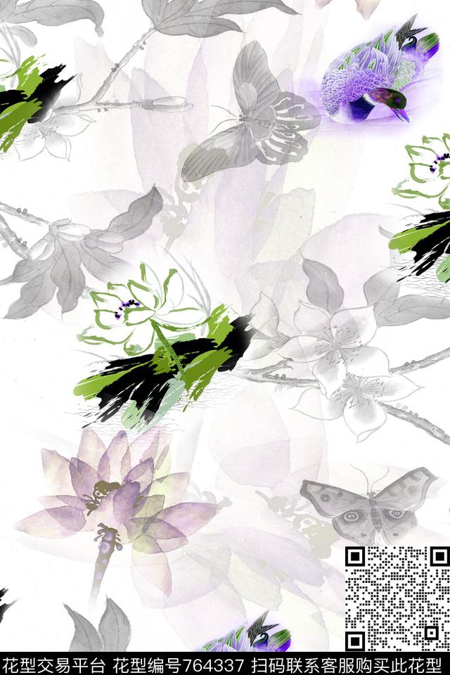 1-3.jpg - 764337 - 血红 花卉 透明花 - 数码印花花型 － 女装花型设计 － 瓦栏