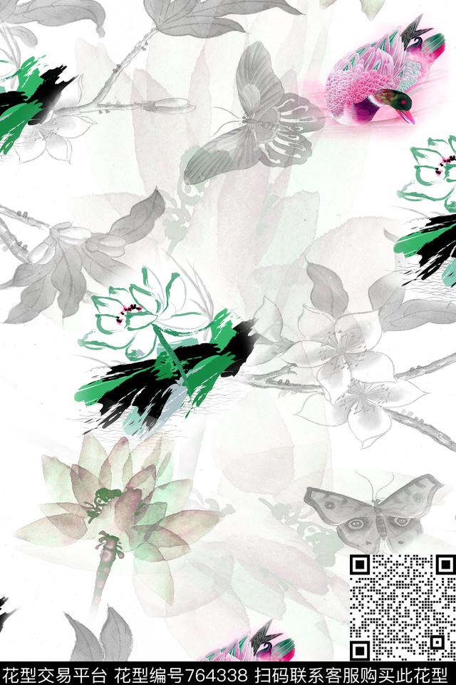 1-4.jpg - 764338 - 血红 花卉 透明花 - 数码印花花型 － 女装花型设计 － 瓦栏