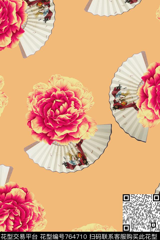 83.jpg - 764710 - 牡丹 扇子 中国风 - 数码印花花型 － 女装花型设计 － 瓦栏