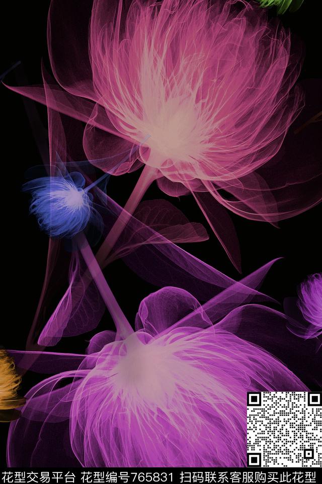 3-7.jpg - 765831 - 血红 花卉 透明花 - 数码印花花型 － 女装花型设计 － 瓦栏
