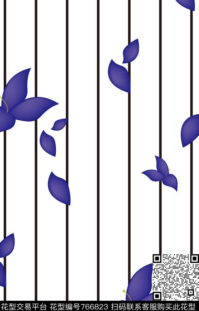 紫花条纹.psd - 766823 - 兰花 花卉 条纹 - 数码印花花型 － 窗帘花型设计 － 瓦栏