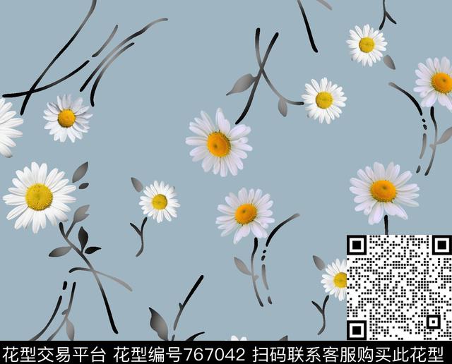 0937.tif - 767042 - 雏菊 花卉 欧式 - 数码印花花型 － 女装花型设计 － 瓦栏