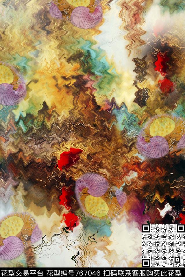 创意抽象水彩设计.jpg - 767046 - 花卉 色彩 水彩 - 数码印花花型 － 女装花型设计 － 瓦栏