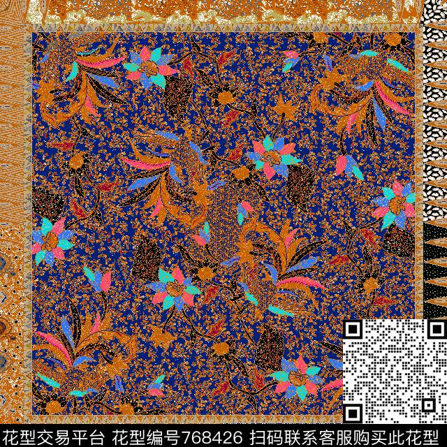 10667.tif - 768426 - 丝巾 花卉 花朵 - 传统印花花型 － 方巾花型设计 － 瓦栏