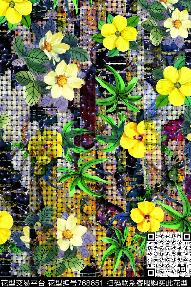 170101-1.jpg - 768651 - 花朵 个性 拼接 - 数码印花花型 － 女装花型设计 － 瓦栏