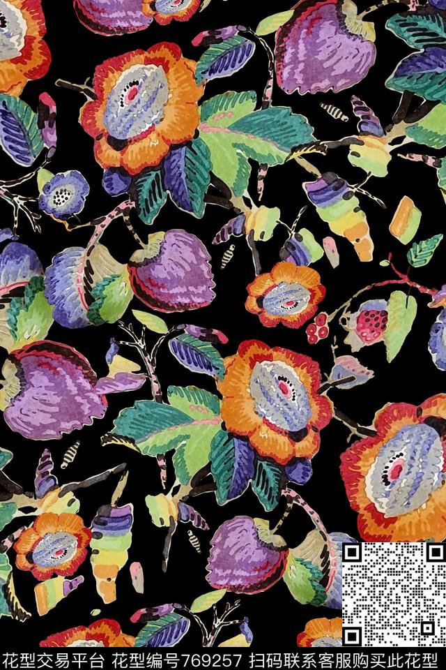 古典水彩花卉2.jpg - 769257 - 花卉 色彩 抽象 - 数码印花花型 － 女装花型设计 － 瓦栏
