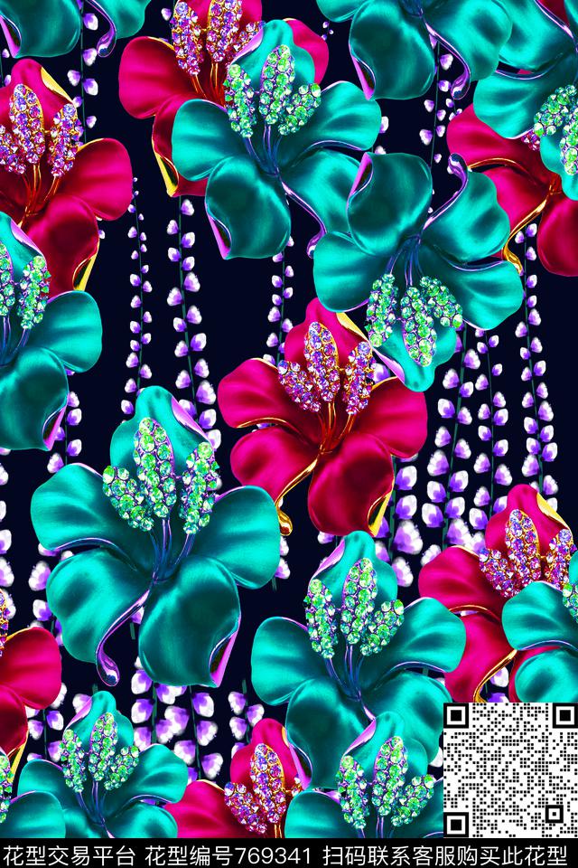 多色花卉配水彩桃花 (2).jpg - 769341 - 大花 花朵 花卉 - 数码印花花型 － 女装花型设计 － 瓦栏