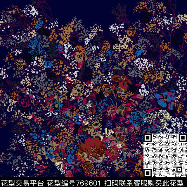 方巾小花朵8.tif - 769601 - 大方巾 方巾 小碎花 - 传统印花花型 － 方巾花型设计 － 瓦栏