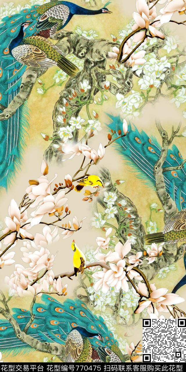 Qq17.01.05-1.jpg - 770475 - 花鸟 手绘花卉 鸟类 - 数码印花花型 － 女装花型设计 － 瓦栏