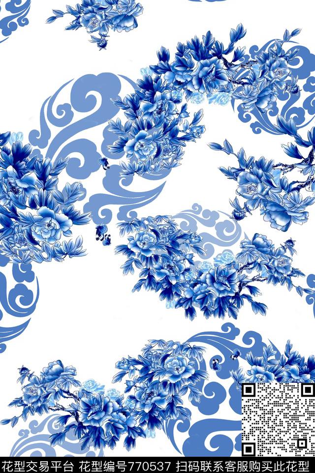 170103-1.jpg - 770537 - 中国风 青花瓷 民族风 - 数码印花花型 － 女装花型设计 － 瓦栏