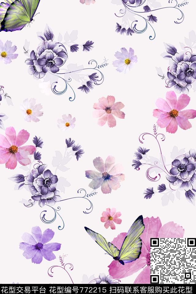 1-1.jpg - 772215 - 小碎花 花卉 蝴蝶 - 数码印花花型 － 女装花型设计 － 瓦栏