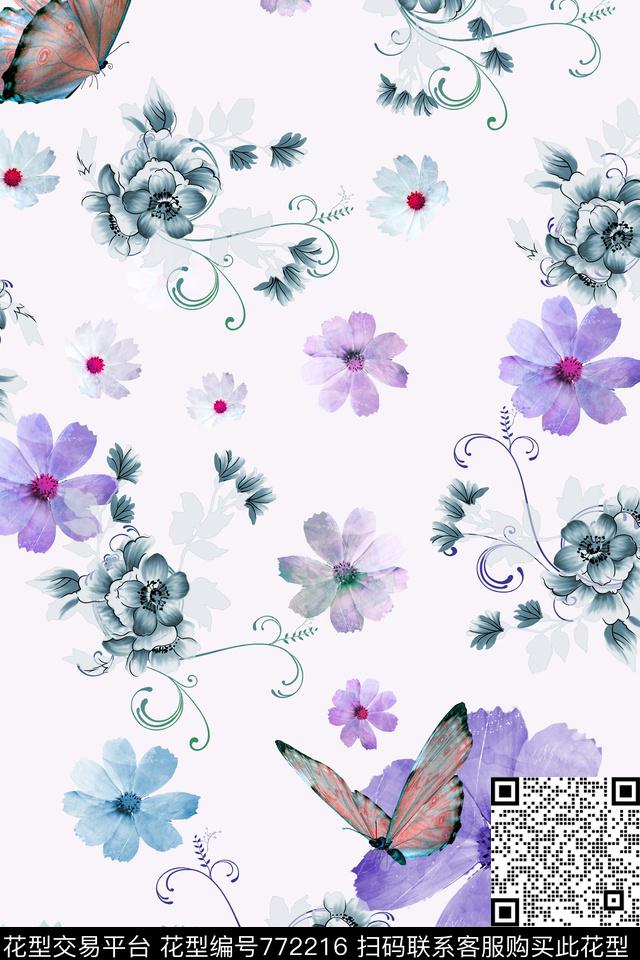 1-2.jpg - 772216 - 小碎花 花卉 蝴蝶 - 数码印花花型 － 女装花型设计 － 瓦栏