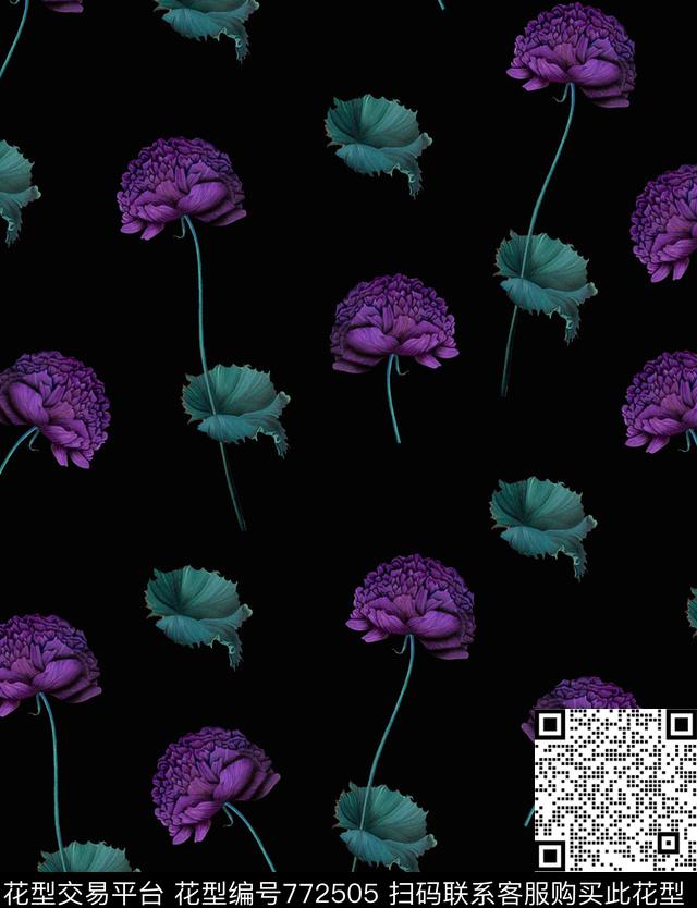 紫小花.tif - 772505 - 复古花卉系列 花卉 小碎花 - 数码印花花型 － 女装花型设计 － 瓦栏