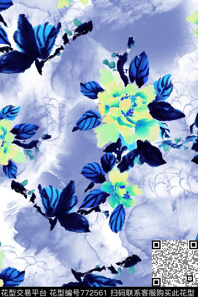 YD00070001.jpg - 772561 - 水墨元素 中国风 国画 - 数码印花花型 － 女装花型设计 － 瓦栏