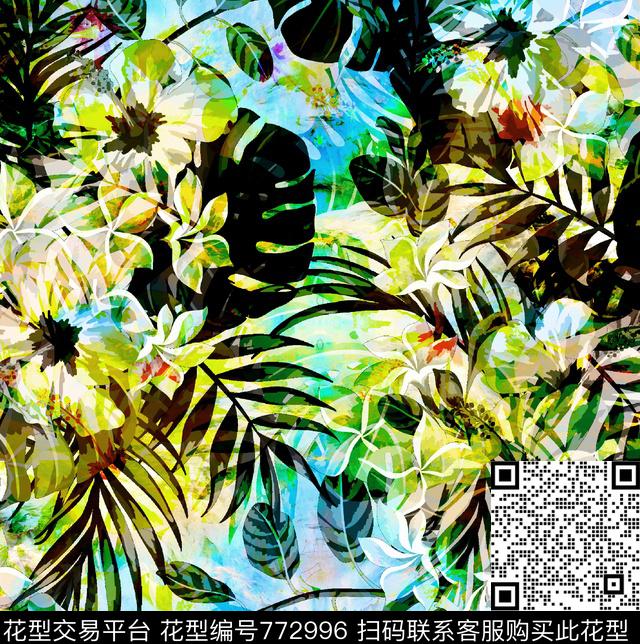 105.tif - 772996 - 热带雨林 热带植物 花卉 - 数码印花花型 － 女装花型设计 － 瓦栏