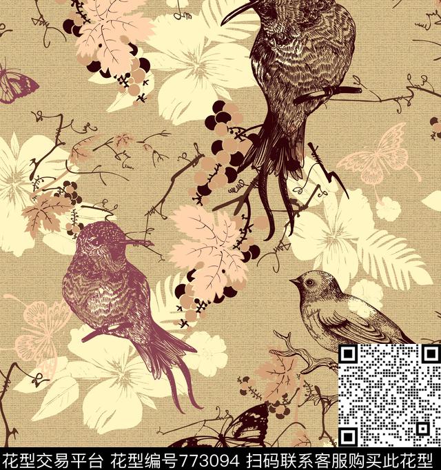 wz-0副本.jpg - 773094 - 鸟、蝴蝶、葡萄 - 传统印花花型 － 沙发布花型设计 － 瓦栏