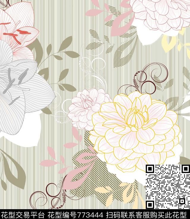 沙发面料2A版.jpg - 773444 - 装饰、现代 花卉 - 传统印花花型 － 沙发布花型设计 － 瓦栏