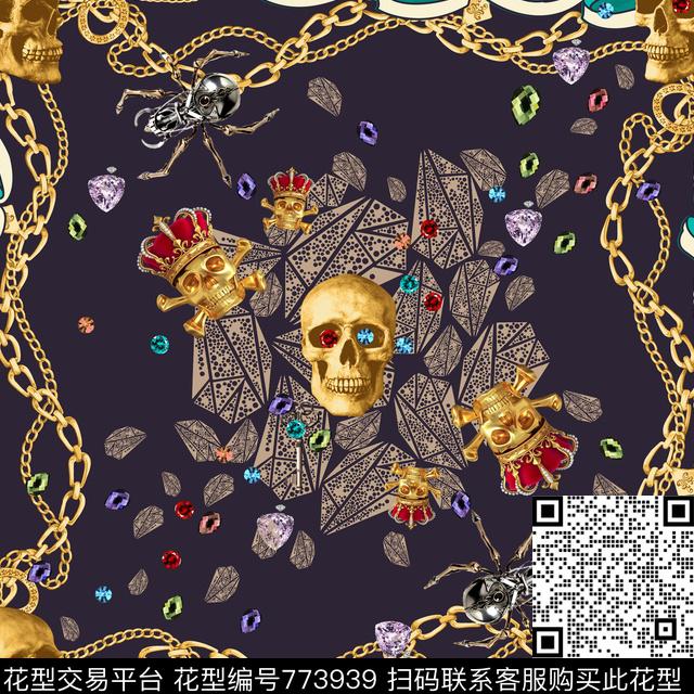 丝巾3副本.jpg - 773939 - 链条、骷髅、宝石 - 传统印花花型 － 方巾花型设计 － 瓦栏