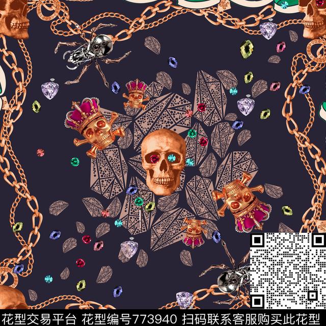 丝巾3副本1.jpg - 773940 - 链条、骷髅、宝石 - 传统印花花型 － 方巾花型设计 － 瓦栏