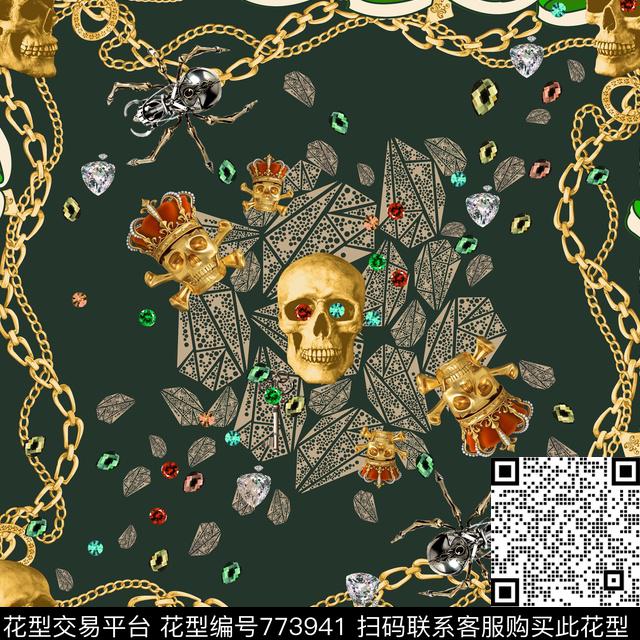 丝巾3副本2.jpg - 773941 - 链条、骷髅、宝石 - 传统印花花型 － 方巾花型设计 － 瓦栏