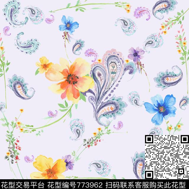 丝巾-1.jpg - 773962 - 火腿花 佩斯利 腰果 - 传统印花花型 － 方巾花型设计 － 瓦栏