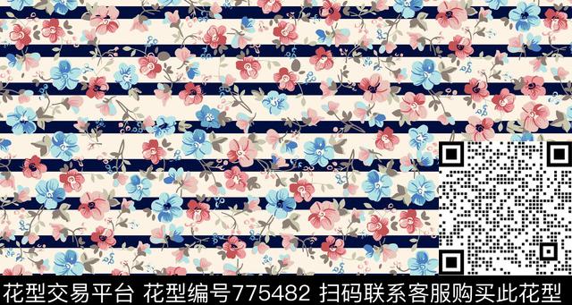 00000004.tif - 775482 - 横条 花瓣 小碎花 - 传统印花花型 － 女装花型设计 － 瓦栏