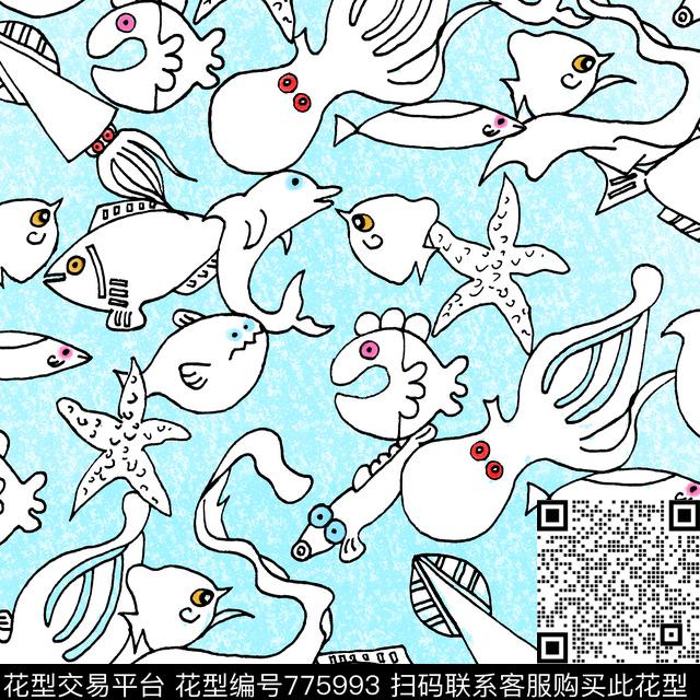 鱼l.jpg - 775993 - 卡通 海洋生物 热带鱼 - 传统印花花型 － 童装花型设计 － 瓦栏