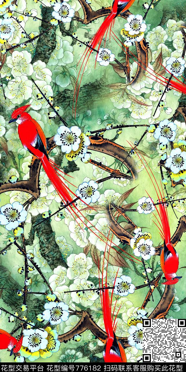288f.jpg - 776182 - 数码印花 工笔画 鸟 - 数码印花花型 － 女装花型设计 － 瓦栏