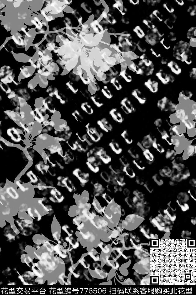 2017011903.jpg - 776506 - 黑底 黑白花 艺术文字 - 数码印花花型 － 女装花型设计 － 瓦栏