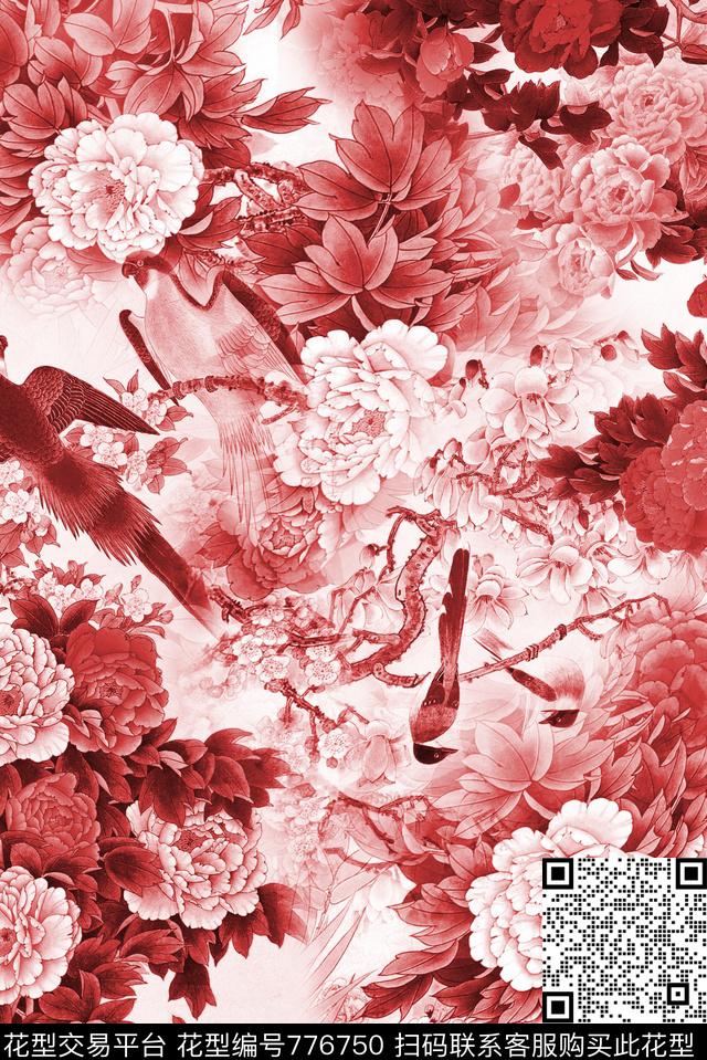 花鸟1.jpg - 776750 - 花卉 旗袍 中国风 - 数码印花花型 － 女装花型设计 － 瓦栏