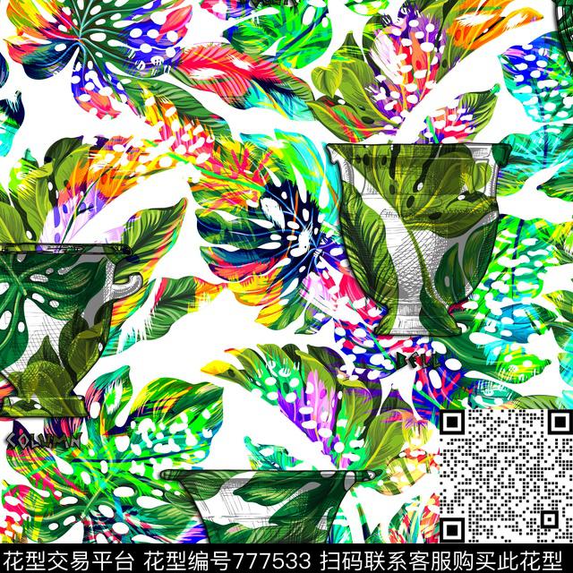 36-2.jpg - 777533 - 热带 棕榈叶 花卉 - 数码印花花型 － 女装花型设计 － 瓦栏