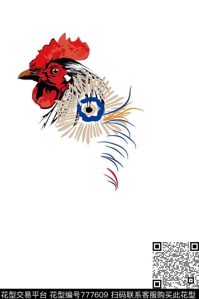 13.tif - 777609 - 鸡 花卉 手绘 - 数码印花花型 － 男装花型设计 － 瓦栏
