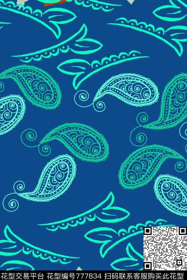 170226-泳装dz-4-1.jpg - 777834 - 佩斯利图案 创意佩斯利花纹 渐变色彩 - 数码印花花型 － 泳装花型设计 － 瓦栏