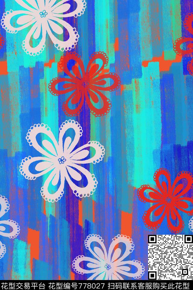 170226-泳装dz-5-1.jpg - 778027 - 鲜艳多彩 手绘线条笔触 风格化花卉 - 数码印花花型 － 泳装花型设计 － 瓦栏