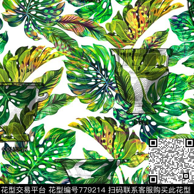 36-1.jpg - 779214 - 热带 棕榈叶 花卉 - 数码印花花型 － 女装花型设计 － 瓦栏