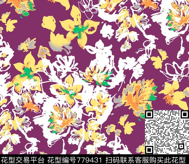 17-2-016.tif - 779431 - 花卉 花朵 热带 - 数码印花花型 － 女装花型设计 － 瓦栏